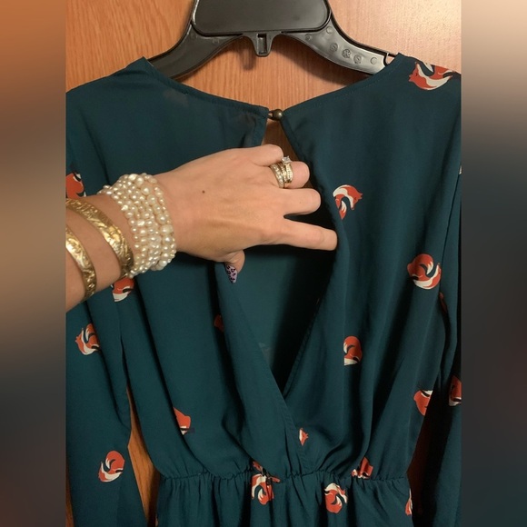 Everly Romper Dress Forest Green with Foxes Everly Fall Dress Boutique - Picture 3 of 7